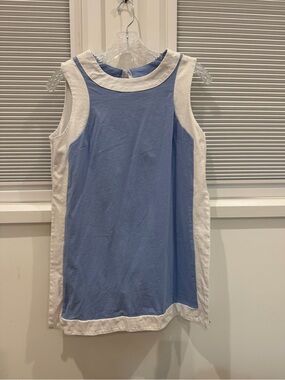 Sleeveless Blue and White Shift Dress